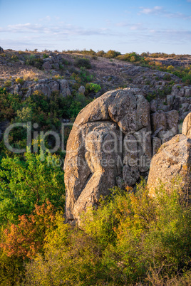 Granite Actovo canyon in the Devil Valley, Ukraine