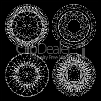 Circle lace ornament, round ornamental geometric pattern, black and white collection