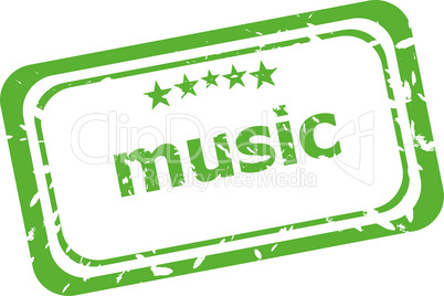 music grunge rubber stamp isolated on white background