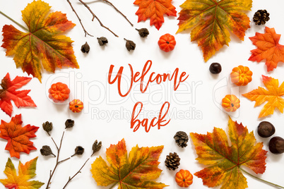 Bright Colorful Autumn Leaf Decoration, English Text Welcome Back