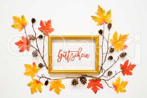 Colorful Autumn Leaf Decoration, Frame, Text Gutschein Means Voucher