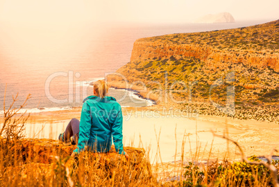 Woman On Viewpoint Above Balos Bay On Kreta