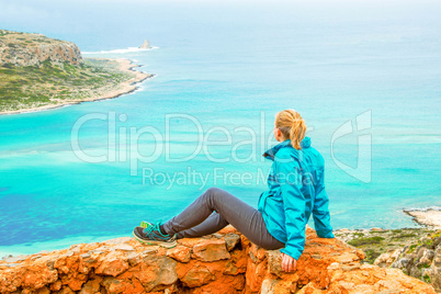 Woman On Viewpoint Above Balos Bay On Kreta