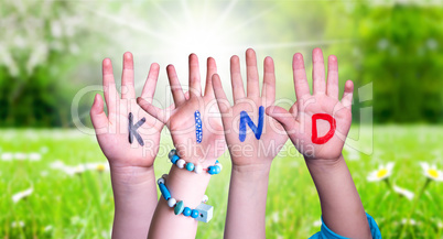 Children Hands Building Word Kind Means Kid, Grass Meadow