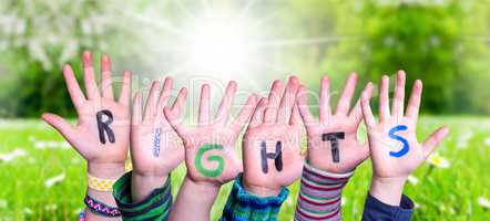 Children Hands Building Word Rights, Grass Meadow