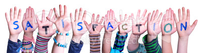 Children Hands Building Word Satisfaction, Isolated Background