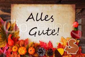 Old Paper With Alles Gute Means Best Wishes, Colorful Autumn Decoration
