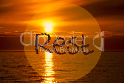 Romantic Ocean Sunset, Sunrise, English Text Rest