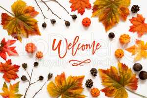 Bright Colorful Autumn Leaf Decoration, English Text Welcome