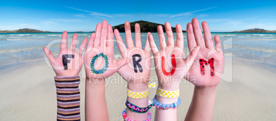 Children Hands Building Word Forum, Ocean Background