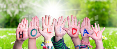 Children Hands Building Word Holiday, Grass Meadow