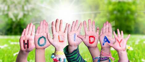 Children Hands Building Word Holiday, Grass Meadow