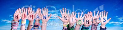 Children Hands Building Word Human Rights, Blue Sky