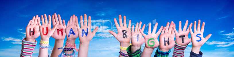 Children Hands Building Word Human Rights, Blue Sky