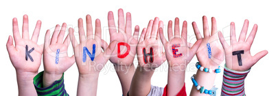 Children Hands Building Word Kindheit Means Childhood, Isolated Background