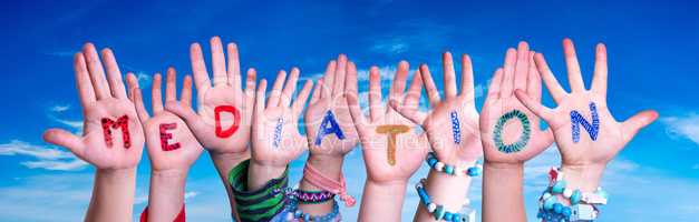 Children Hands Building Word Mediation, Blue Sky