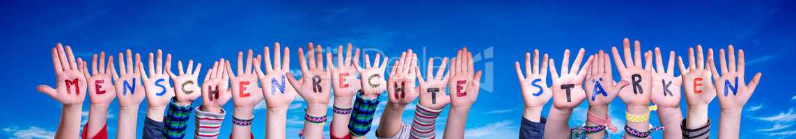 Children Hands, Menschenrechte Staerken Means Strengthen Human Rights, Blue Sky