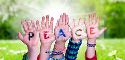 Children Hands Building Word Peace, Grass Meadow