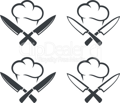 Kitchen knives or cleaver crossed, with chef cap