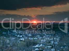 Sunrise with with clouds over the german city called Hallenberg