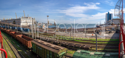 Railroad tracks and overpass in the commercial port of Odessa, U