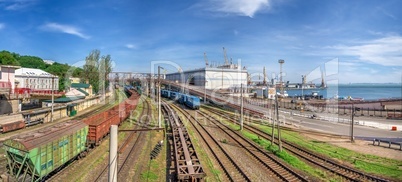 Railroad tracks and overpass in the commercial port of Odessa, U