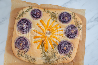 Blumen Focaccia Brot