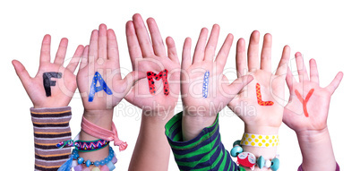 Children Hands Building Word Family, Isolated Background