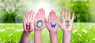 Children Hands Building Word How, Grass Meadow