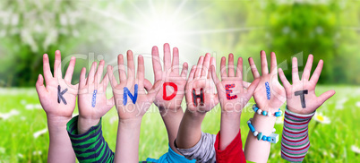 Children Hands Building Word Kindheit Means Childhood, Grass Meadow