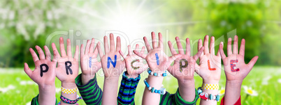 Children Hands Building Word Principle, Grass Meadow