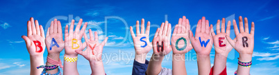 Children Hands Building Word Baby Shower, Blue Sky