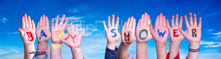Children Hands Building Word Baby Shower, Blue Sky