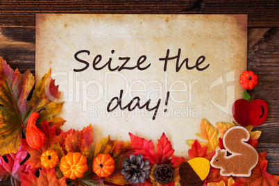 Old Paper With Autumn Decoration, Text Seize The Day