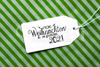 Green Wrapping Paper, Label, Glueckliches 2021 Means Happy 2021