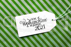 Green Wrapping Paper, Label, Glueckliches 2021 Means Happy 2021