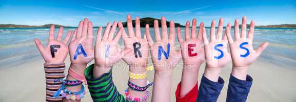 Children Hands Building Word Fairness, Ocean Background