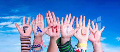Children Hands Building Word Family, Blue Sky