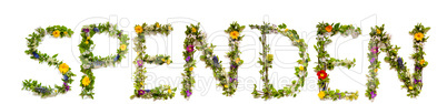 Flower And Blossom Letter Building Word Spenden Means Donation