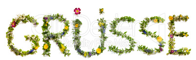 Flower And Blossom Letter Building Word Gruesse Means Greetings
