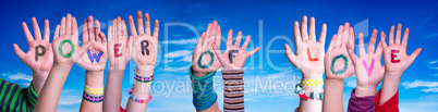 Children Hands Building Word Power Of Love, Blue Sky