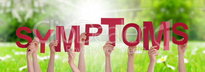 People Hands Holding Word Symptoms, Grass Meadow