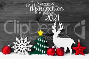 Ornament, Snow, Tree, Red Ball, Glueckliches 2021 Means Happy 2021