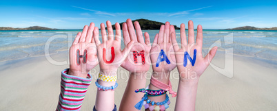 Children Hands Building Word Human, Ocean Background