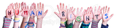 Children Hands Building Word Human Rights, Isolated Background