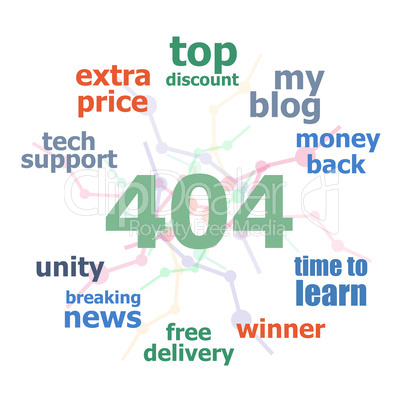 Text 404. Business concept . Word cloud collage. Background with lines and circles