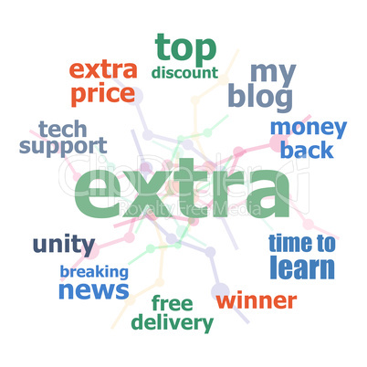 Text extra. Business concept . Word cloud collage. Background with lines and circles