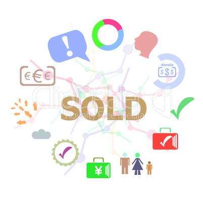 Text Sold. Business concept . Set of line icons and word typography on background