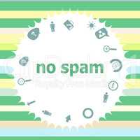 Text No spam. Security concept . Infographics icon set. Icons of maths, graphs, mail and so on.