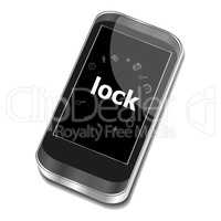 Text Lock. Security concept . Smartphone with web application icon on screen . Isolated on white